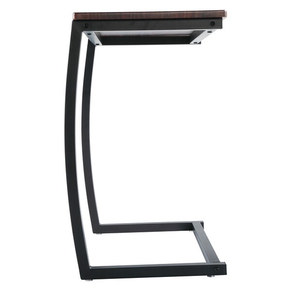 Sofa Side Table, C Shaped End Table, Portable Bedside Workstation, Laptop Holder with Metal Frame, Small Spaces, Coffee Brown