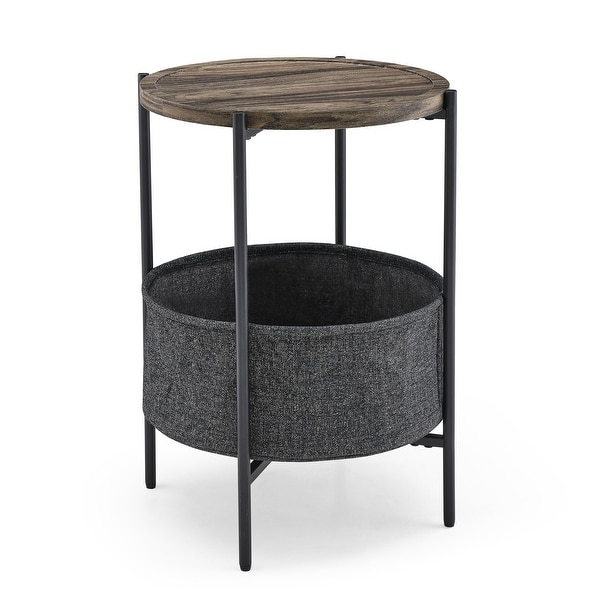 Modern Accent End Table with Storage Basket, Cloth Bag and Brown Top