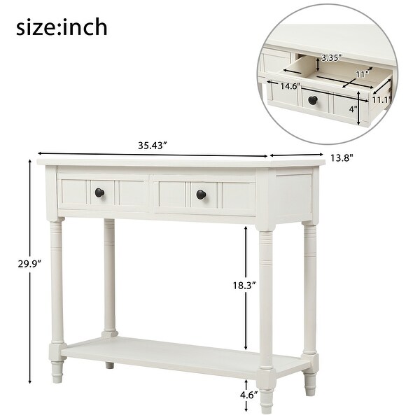 Traditional Console Table with Two Drawers, Sofa Table with Bottom Shelf