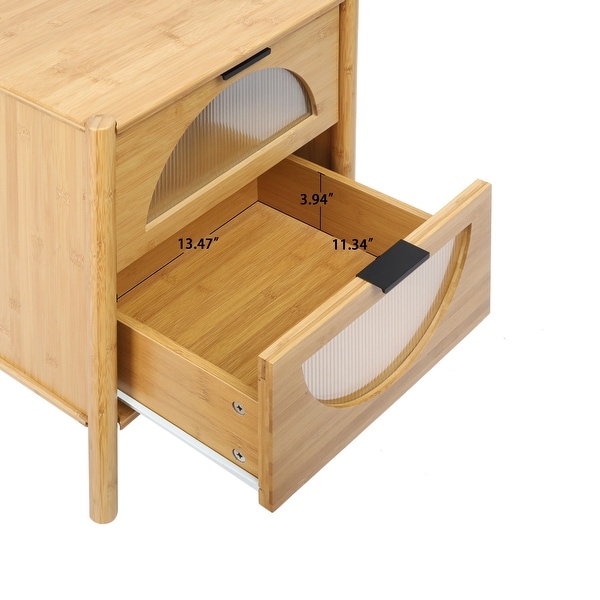 2 Drawer End Table,Bamboo Mid Century Modern Nightstand,Bedside Table Accent End Table Side Table for Living Room