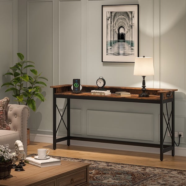 Sofa CouchTable with Outlets and USB Ports, 70.9 inch Long Entryway Console Table