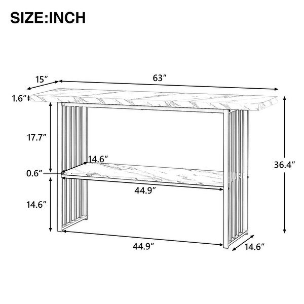 63'' Console Table with 2 Shelves, Extra Long Entryway Table with Metal Frame
