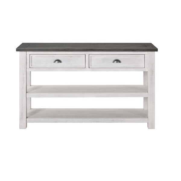 Coastal Rectangular Wooden Console Table with 2 Drawers, White and Gray