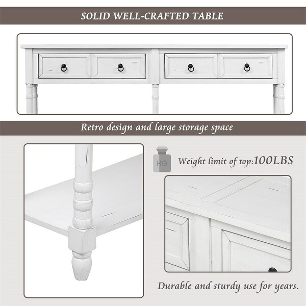 Control table with 2 drawers and bottom shelf, farmhouse couch table with solid wood tapered legs