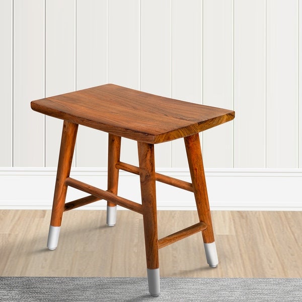 18 Inch Rectangular Acacia Wooden Side Table with Angled Legs, Warm Brown