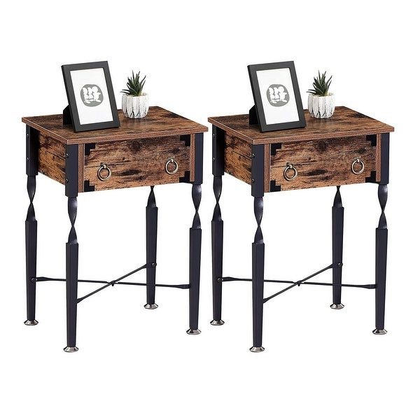 Taomika Nightstand with Drawer Modern End/Side Table, Rustic Brown, Set of 1/2/3