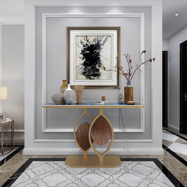 Narrow Console Table with Multicolored Marble Top - 47.1 x 11.7 x 30.7inch