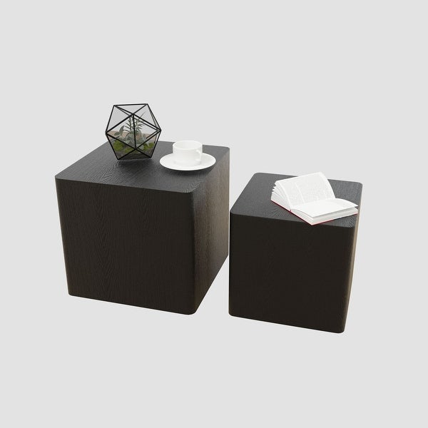2 Piece Nesting Center Tables Wooden Square Coffee Tables Modern Geometrical Side Tables for Living Room, Bedroom