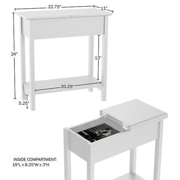 Lavish Home Set of 2 Flip Top Console Tables, White