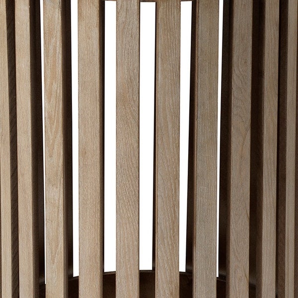 Side Table with Slatted Design Drum Silhouette, Washed brown - 15 L x 15 W x 21 H