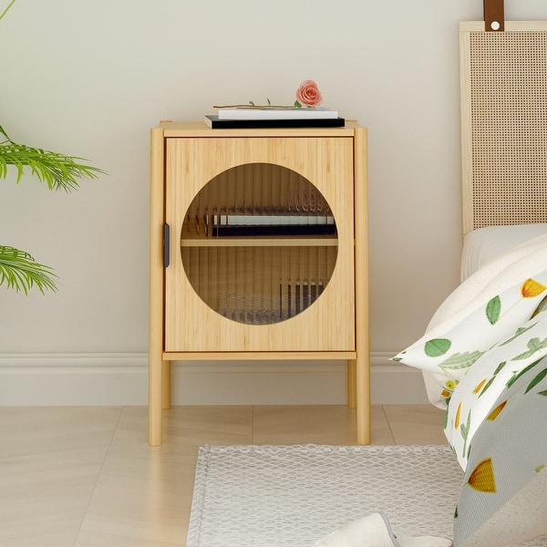 1 Door nightstand,Bamboo Mid Century Modern Nightstand