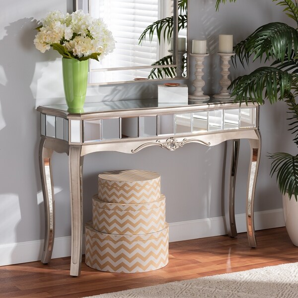 Elgin Glam and Luxe Brushed Wood and Mirrored Glass Console Table