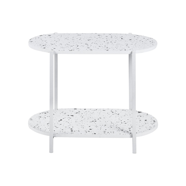 2-Tiers Oval End Table, Modern Marble Small Side Table