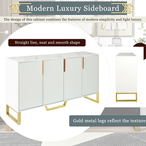 Modern sideboard with Four Doors, Metal handles and Legs and Adjustable Shelves Kitchen Cabinet