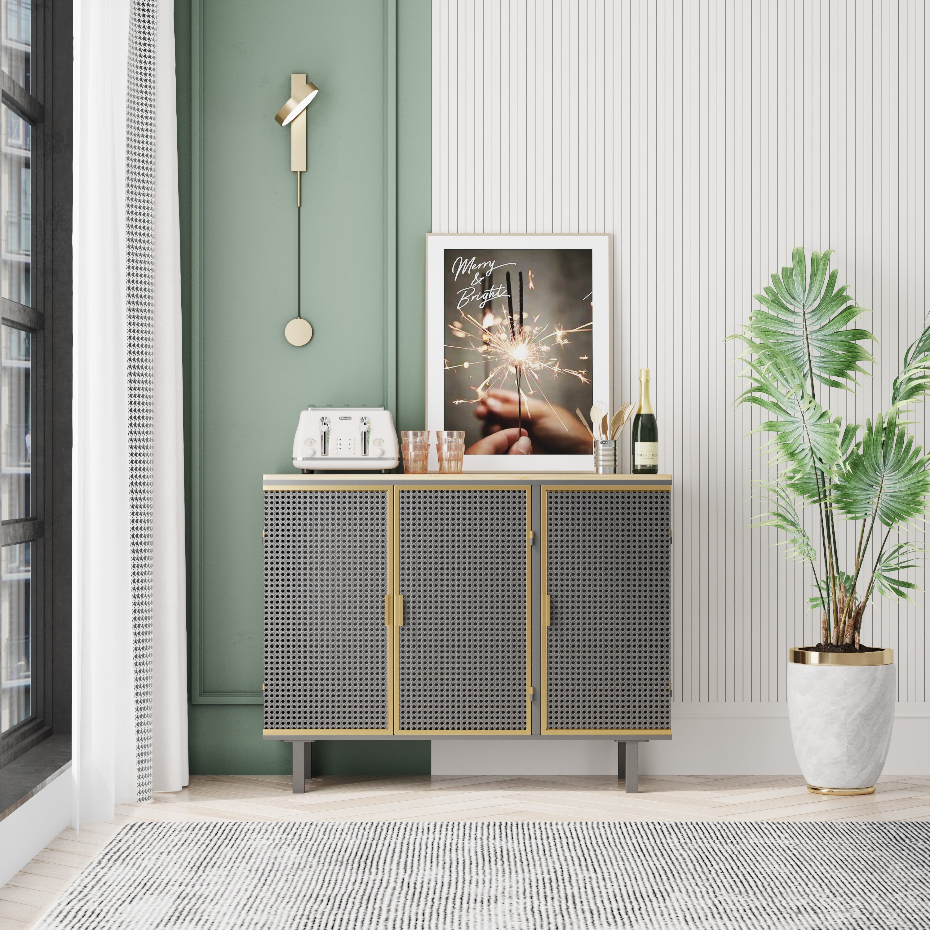 3 Doors Modern Sideboard, Freestanding Sideboard Storage Cabinet Entryway Floor Cabinet for Living Room Office Bedroom