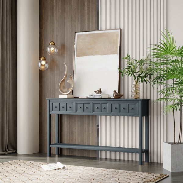 Entryway Console Table, Long Sofa Table with Drawers and Bottom Shelf