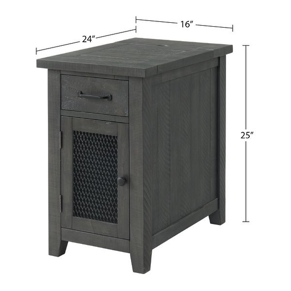 Rustic Chairside Table with hidden Charging Station, Solid Wood