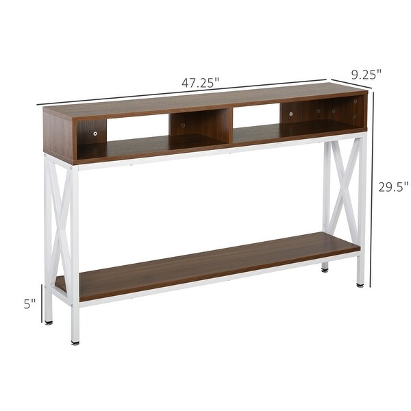 HOMCOM Industrial Style Entryway Console Table Desk with Shelf for Living Room, or Bedroom, Walnut Wood Grain