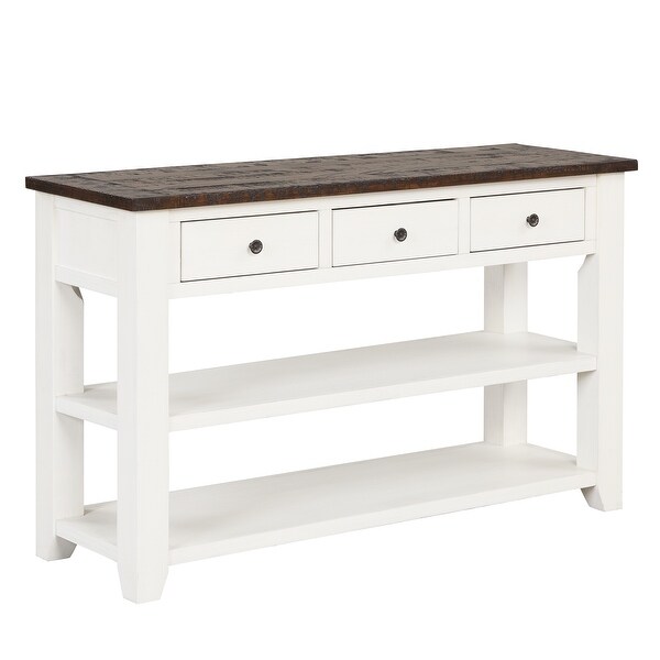 48'' Solid Pine Wood Top Console Table, Modern Entryway Sofa Side Table with 3 Storage Drawers and 2 Shelves