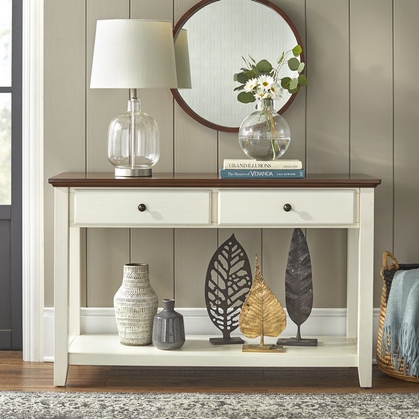 TMS Charleston Rectangular Two-Tone Wood Sofa Table, Chestnut Brown and Off-White Finish