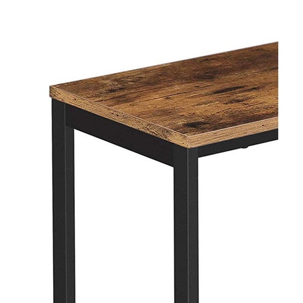 Industrial Wood and Metal Side Table with Open Mesh Shelf, Brown and Black - 23.6 H x 23.6 W x 11.8 L Inches