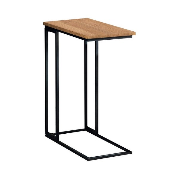 23 Inch Modern C Shape Side End Table, Wood, Metal Frame, USB, Light Brown - 23.5 H x 18.5 W x 10.25 L Inches