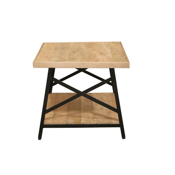 Rectangle Side Table with Open Bottom Shelf and Metal Legs, Brown and Gray