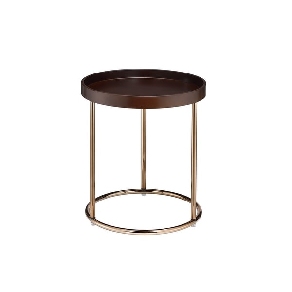 21.75 Inches Wooden Lipped Edge Side Table with Metal Legs, Brown
