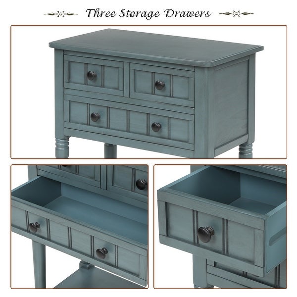 Narrow Console Table, Slim Sofa Table with Three Storage Drawers and Bottom Shelf - 23.7