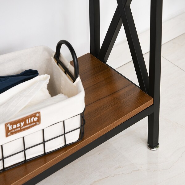 HOMCOM Industrial Style Entryway Console Table Desk with Shelf for Living Room, or Bedroom, Walnut Wood Grain