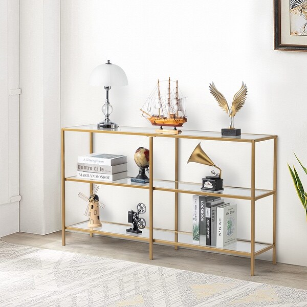 Metal Frame Console Table with Tempered Glass Living Room, Hallway