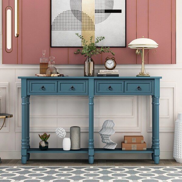 Antique Navy Rustic Console Table Wood Entryway Table