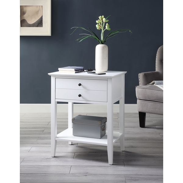 Grardor Side Table (USB Charging Dock) with 1 Drawer and 1 Open Compartment, Gray