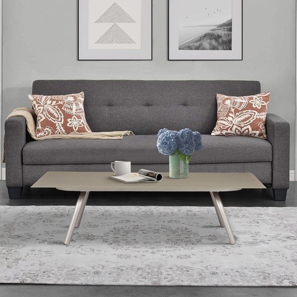Phil 48 Inch Coffee Table, Tempered Glass Top, Smooth Gray Aluminum Frame