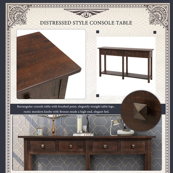 Brushed Texture Entryway Console Table with Drawer and Shelf, Espresso