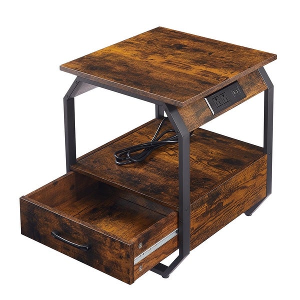 End Table/Side Table with Charging Station,Nightstand with 1 drawer