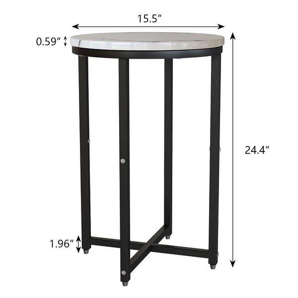 Round End Side Table with Faux Marble Top and Metal Frame, Set of 2