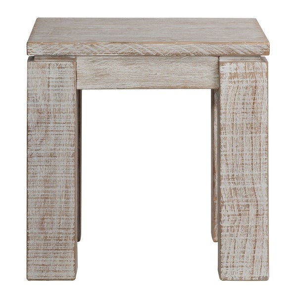 Datona 22-inch Square Reclaimed Pine Block Feet Side Table, Natural Finish