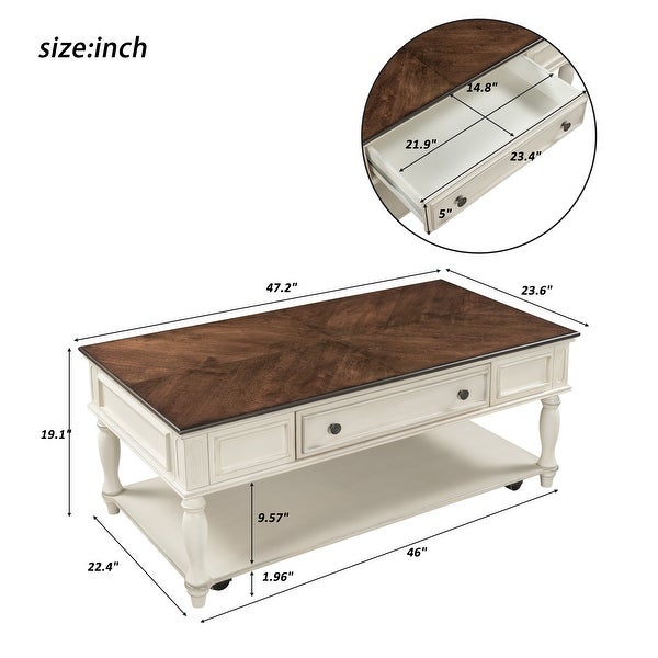 Retro Cocktail Table Coffee Table Easy Assembly Movable for Living Room, Bedroom