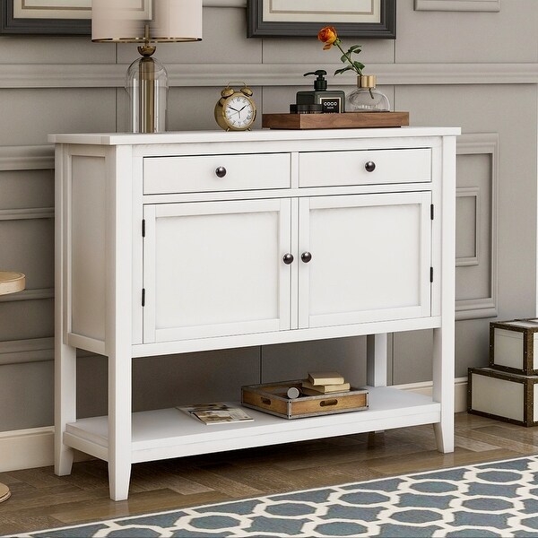 39'' Modern Console Table Sofa Table for Living Room with 2 Drawers, 2 Cabinets and 1 Shelf