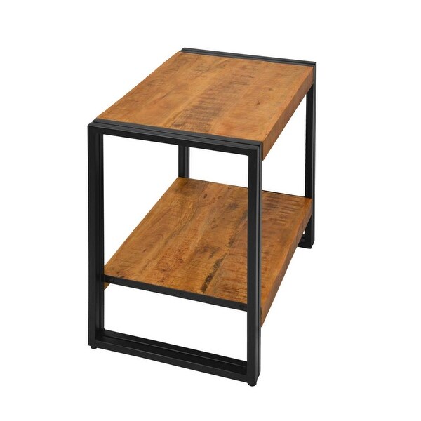 24 Inch Wooden Farmhouse Side Table with Open Compartment, Brown and Bronze - 16 L X 24 W X 24 H Inches