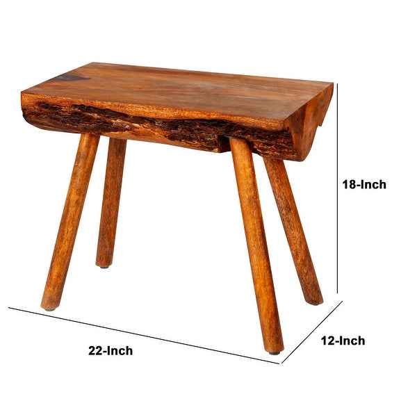 18 Inch Rectangular Mango Wood Accent Side Table with Live Edge Log Top, Warm Brown