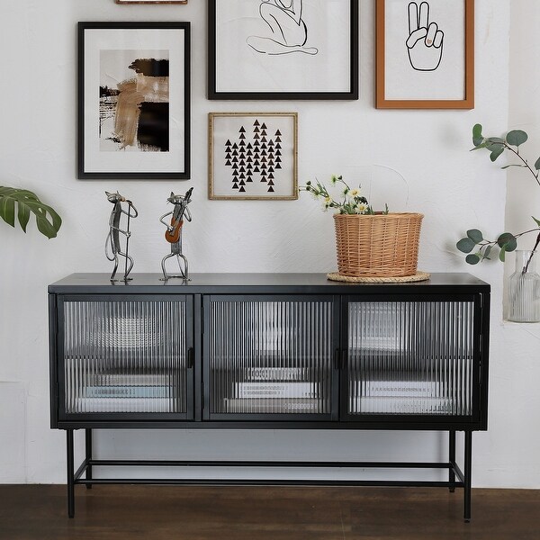 TV Console Table with Enclosed Storage, Wide Countertop Glass Doors, Detachable Shelves
