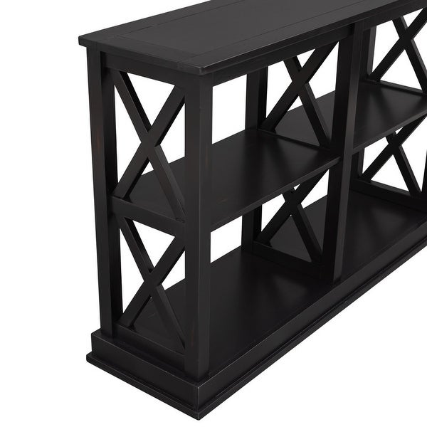 Modern Style Console Table with 3-Tier and Shelves, X Shape Legs