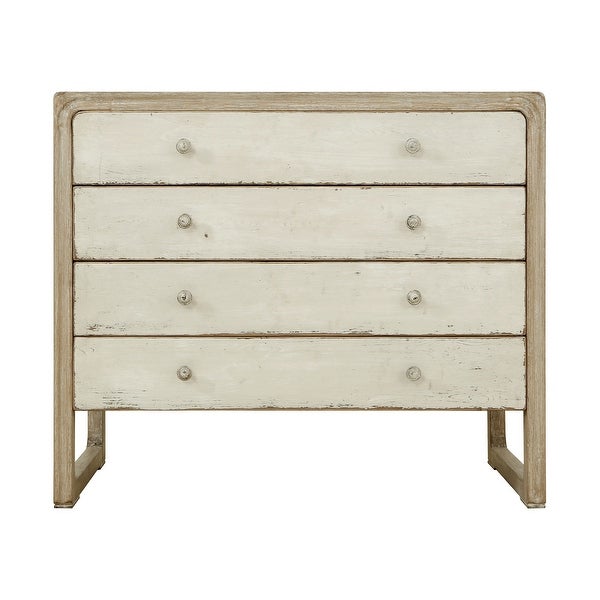 Artissance Reclaimed Wood Peking Side Table With 4 Drawers and Antique Off White Finish, 35 Inch Tall
