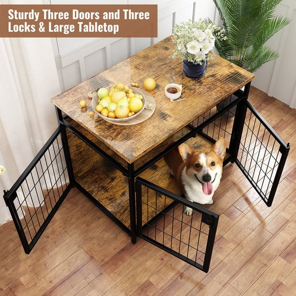 Furniture Style Dog Crate End Table, Pet Kennels Three Doors Dog House Indoor Use for Small Dogs
