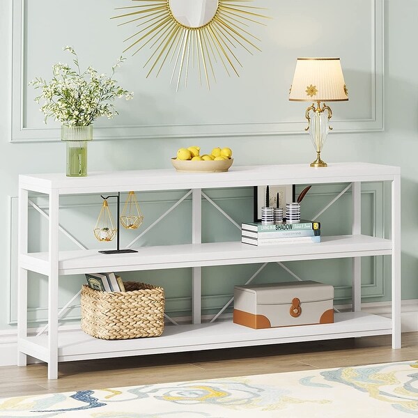 Sofa Table, 3 Tiers Console Table, Narrow Long Sofa Table