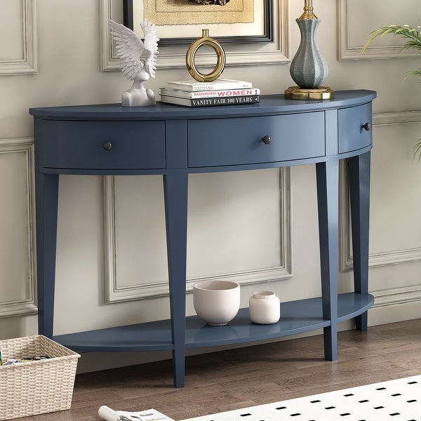 Modern and Minimalist Style Curved Console Table with 3 drawers and 1 Shelf, Sofa Table for Hallway, Entryway, Living Room, Bedroom