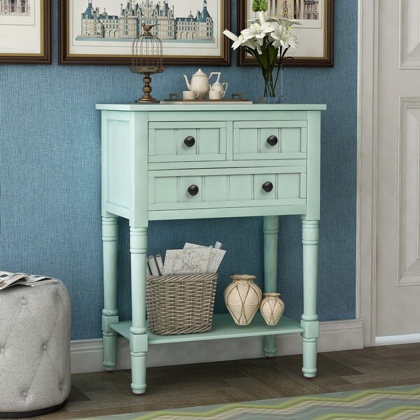 Narrow Console Table, Slim Sofa Table with Three Storage Drawers
