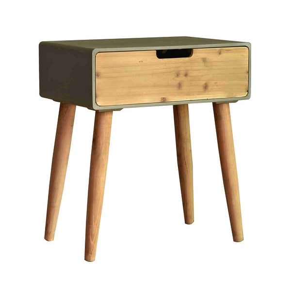 Wooden Side Table with Tapered Legs and Single Drawer, Gray and Brown - 23.62 H x 13.78 W x 20.47 L Inches